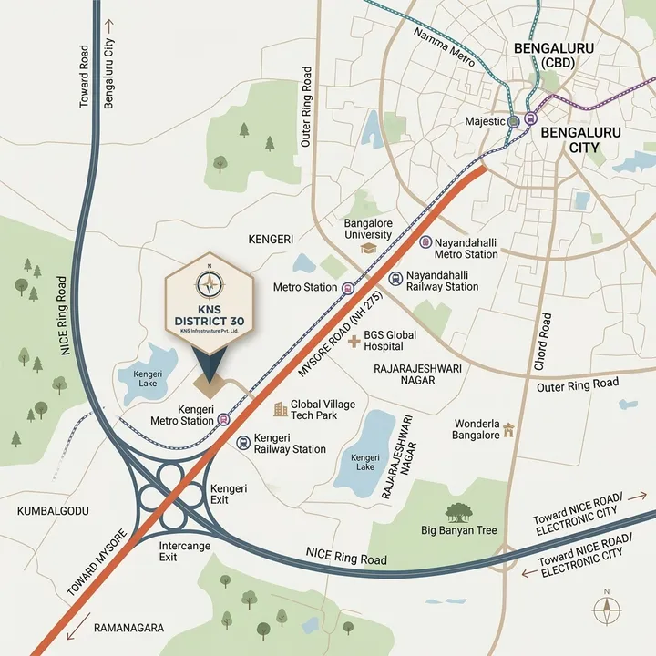 KNS District 30 location map in Mysore Road, Bengaluru